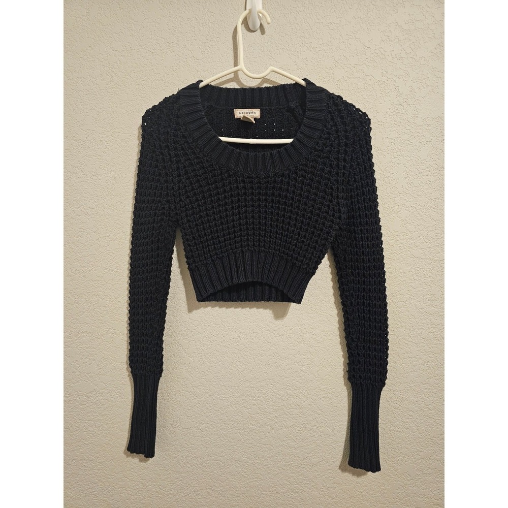 Arizona Jean Co Black Chunky Waffle Gyaru Crop Sweater S Whimsigoth Grunge Egirl